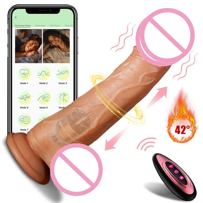 สมจริงDildo Vibrator APPรีโมทคอนโทรลไร้สายความร้อนTelescopic Bigอวัยวะเพศชายหญิงช่องคลอดกระตุ้นเพศของเล่นสําหรับผู้หญิง