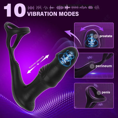 9 Wiggling Swaying Vibrating Anal Vibrator แหวน Thrusting Prostate Massager 3 มอเตอร์ที่มีประสิทธิภาพ Butt Plug