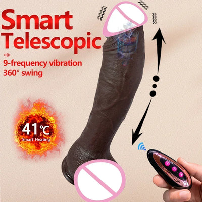 นุ่มยาวสมจริง Big Dildo Vibrator อวัยวะเพศชาย Telescopic Swing ความร้อนซิลิโคน Dildos หญิงรีโมทคอนโทรล Vibrators สําหรับผู้หญิง
