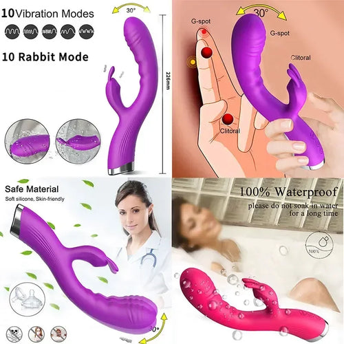 10 Speed G Spot Vibrator USB ชาร์จที่มีประสิทธิภาพ Dildo Rabbit Vibrator สําหรับผู้หญิง Clitoris นวดกระตุ้นของเล่นสําหรับผู้ใหญ่