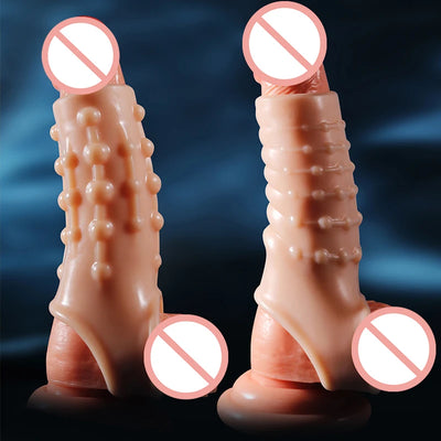 2PCS Reusable อวัยวะเพศชายแขนที่สมจริง Textured Cock แหวนของเล่นขยายถุงยางอนามัยนุ่มอวัยวะเพศชายสําหรับชายคู่