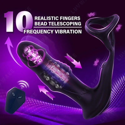 9 Wiggling Swaying Vibrating Anal Vibrator แหวน Thrusting Prostate Massager 3 มอเตอร์ที่มีประสิทธิภาพ Butt Plug