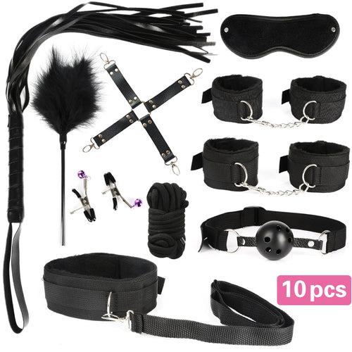 13pcs/set SM Bondage Restraint G Spot Vibrators Adult Game Props  Women Sex Toy Noylon Handcuffs Clit Stimulator Adult Sex Shop