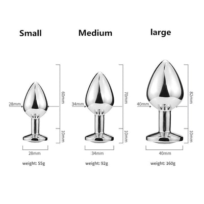 3 Different Size S/M/L Metal Anal Plug with Crystal Jewelry Smooth Prostate Massage Butt Silicone Plug Anal Sex Toys for Woman