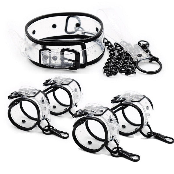Adjustable Transparent PVC Handcuffs Ankle Cuffs Collar Neck Manacle ...