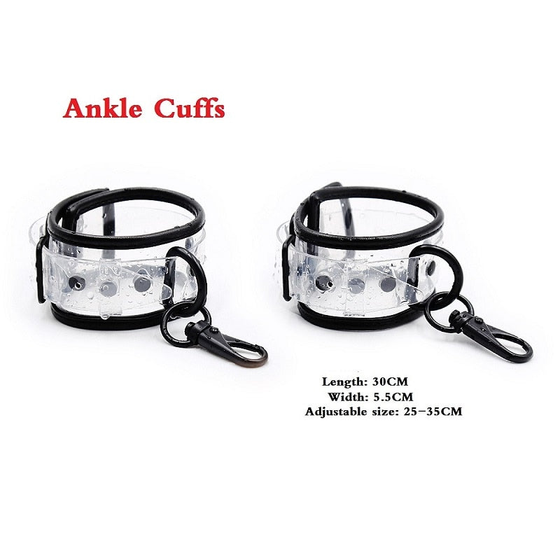 Adjustable Transparent PVC Handcuffs Ankle Cuffs Collar Neck Manacle ...