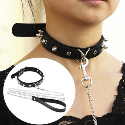 Adults Sexy Toy Erotic Faux Leather BDSM Choker Rivet Neck Collar Traction Rope Bondage Restraint Sex Toys for Couple Game