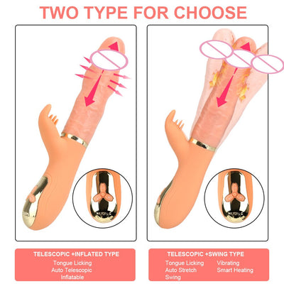 Automatic Telescopic Inflated Heated Dildos Women Vibrator Clitoris Licks Vagina Massage Anal Plug Erotic Toys for Sex Big Penis
